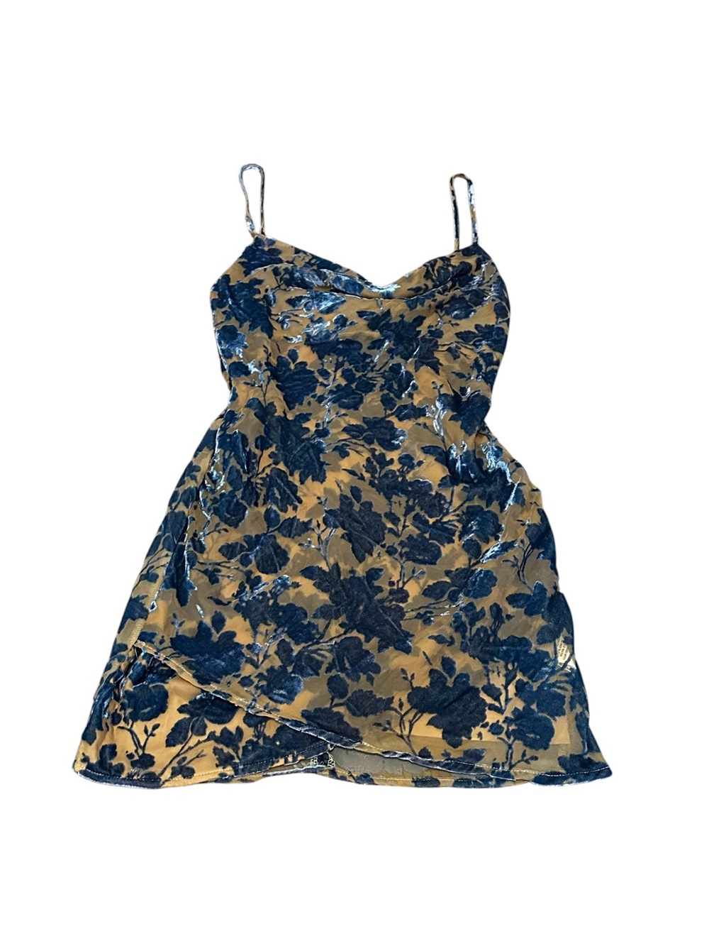 Womens Velvet Burnout Floral Slip Mini Dress Cowl Neck Party Cocktail Going Out